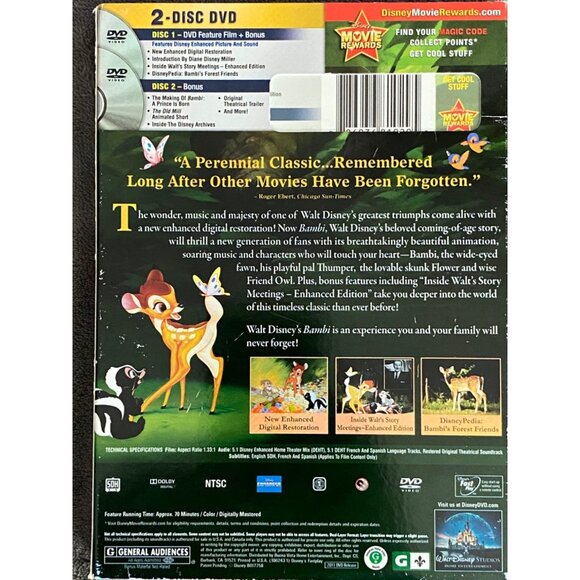 DISNEY: BAMBI 2-DISC ANIMATED DVD SET, COMING-OF-AGE STORY, A TRUE CLASSIC - Picture 2 of 5